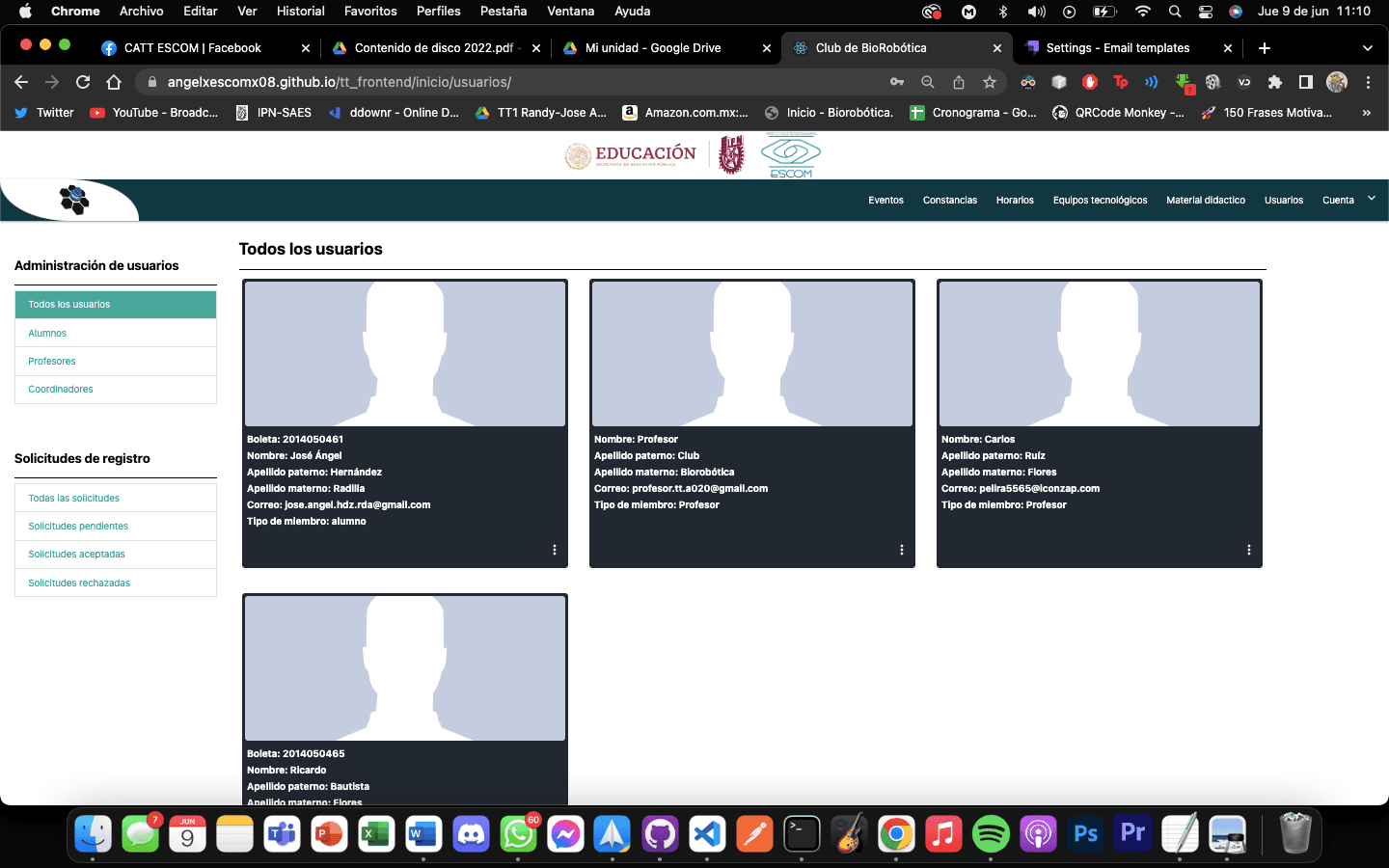 Club Management Web Application, view 3